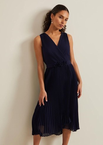 Phase Eight Petite Cressida Pleat Dress Navy USA | 1349726-PL